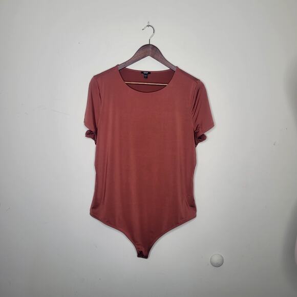 Express XL Brown Body Contour Compression Crew Neck Short Sleeve Bodysuit - Picture 4 of 10